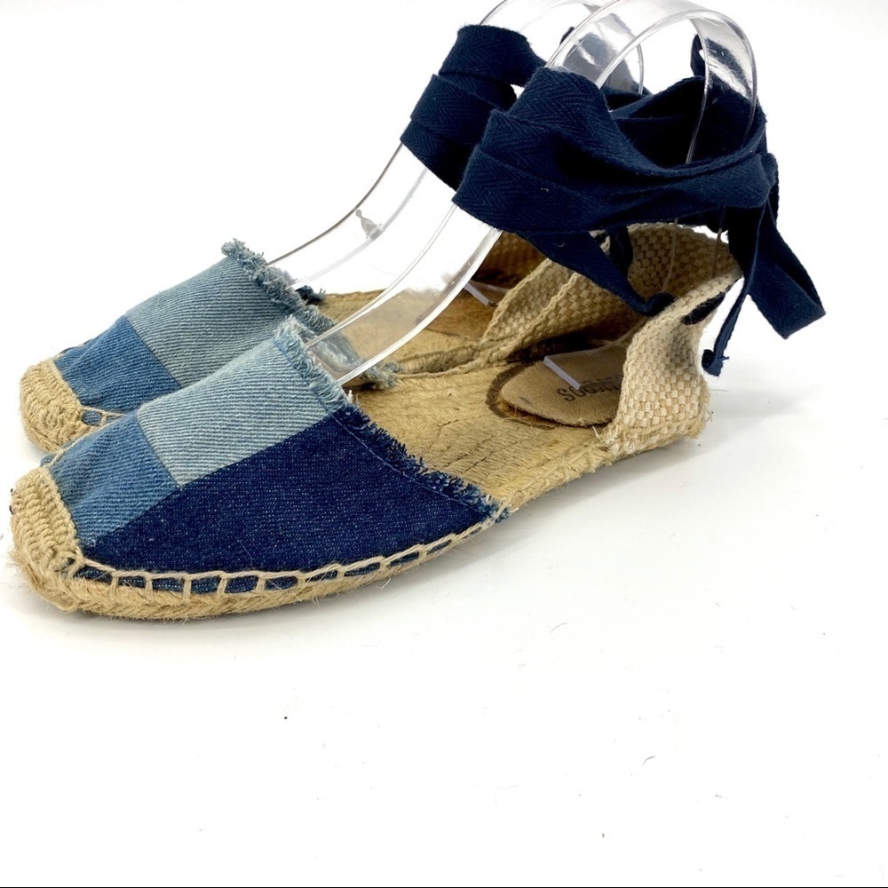 Denim Patchwork Soludos Ankle Wrap Espadrille 5.5 - image 1
